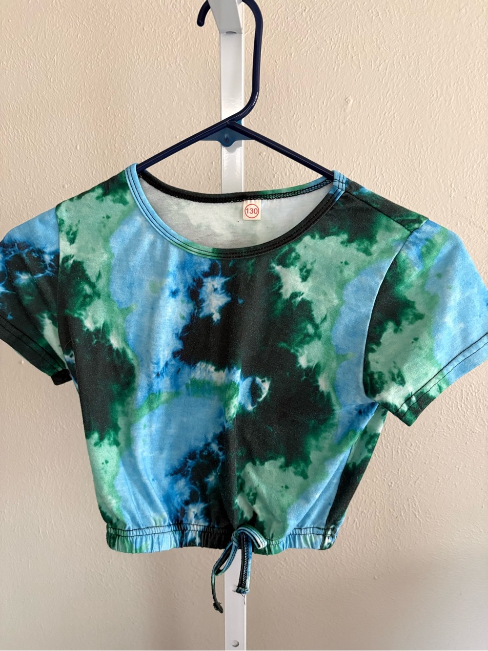 Blue & Green Tie-Dye Drawstring Crop Top